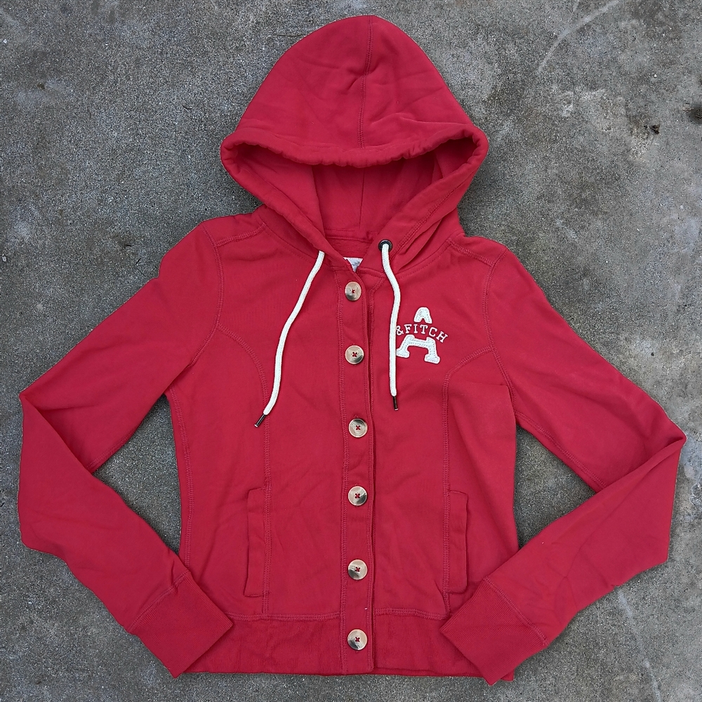 Y2k Abercombie and Fitch Button Up Red Sweater with hood